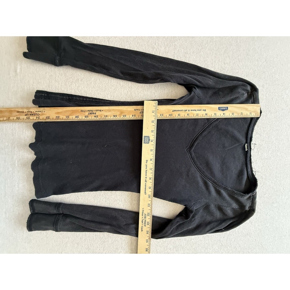 Lexi Wear Woman's V Neck Thermal Black Long Sleeve Shirt With Gems On Back